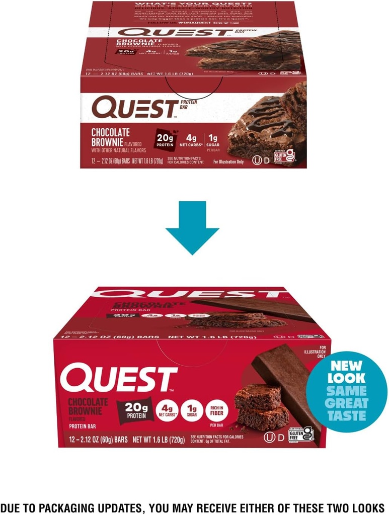 Quest Nutrition Chocolate Brownie Protein Bar, 20g Protein, 1g Sugar, 4g Net Carb, Gluten Free, Gluten Free, 12 Count 3