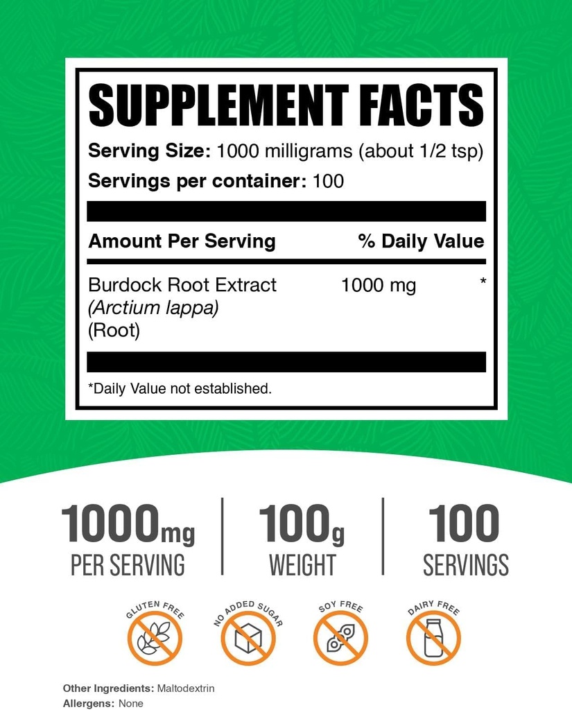 BulkSupplements.com Burdock Root Extract Powder - Burdock Root Powder, Herbal Supplement - Vegan & Gluten Free, 1g per Serving, 250g (8.8 oz) (Pack of 1) 3