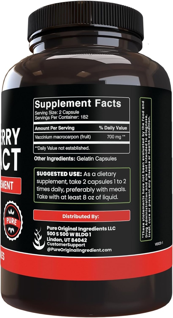 PURE ORIGINAL INGREDIENTS Cranberry Extract (365 Capsules) No Magnesium Or Rice Fillers, Always Pure, Lab Verified 3