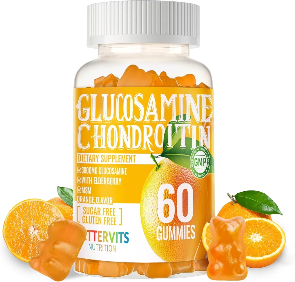 Glucosamine Chondroitin Gummies with MSM & Elderberry Extra Strength - Joint Support, Antioxidant Immune Support Supplement for Adults, Men & Women.60 Orange Gummies 2