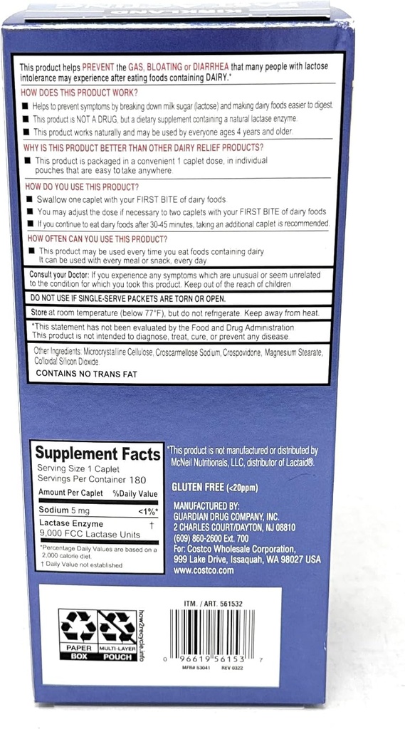 Kirkland Signature Fast Acting Lactase - 180 Caplets 4