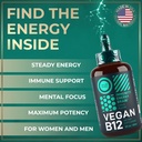 Vegan Vitamin B12 Liquid Drops - Fast-Acting B12 Sublingual 5000 mcg Methylcobalamin Supplement - Energy, Memory and Mood Support - High-Potency One-Dropper Per Day - Natural Citrus Flavor - 2oz 5