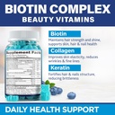 Biotin Collagen Keratin Gummies - Multivitamin Natural for Hair, Skin & Nails with Vitamin A, D, B7 - Anti Aging Collagen Gummy Vitamins for Men & Women, Hair & Nail Growth Supplement - 60 Gummy Bears 3