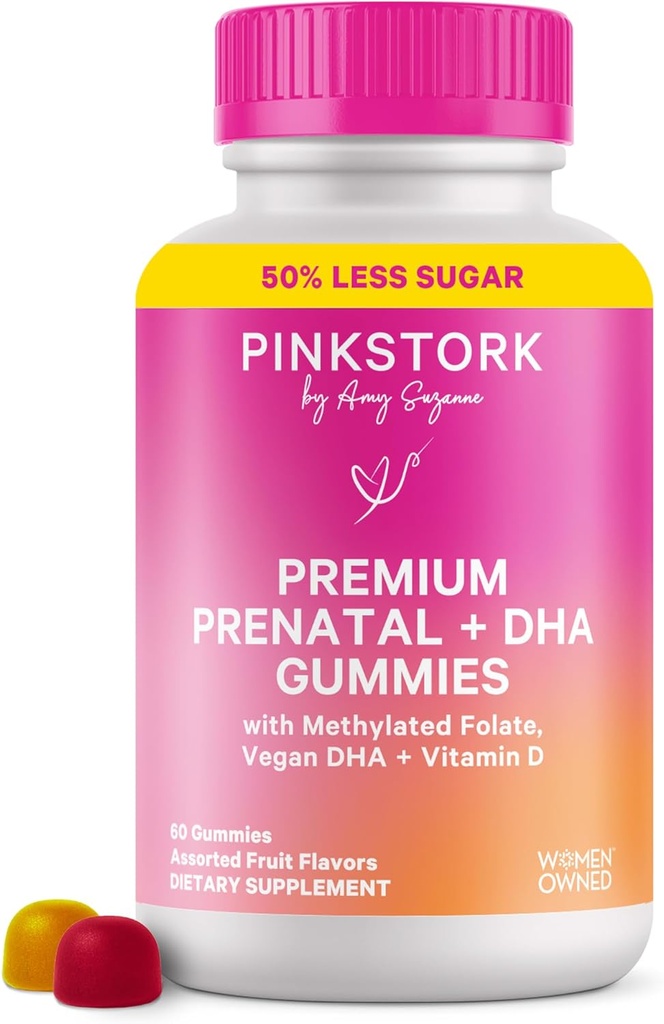 Pink Stork Premium Prenatal Gummy Vitamins with DHA, Folate, and Vitamin D - Multivitamin and Nutrient Blend for Neural Tube and Fetal Brain Development - Pregnancy Must Haves - 60 Vegan Gummies 2