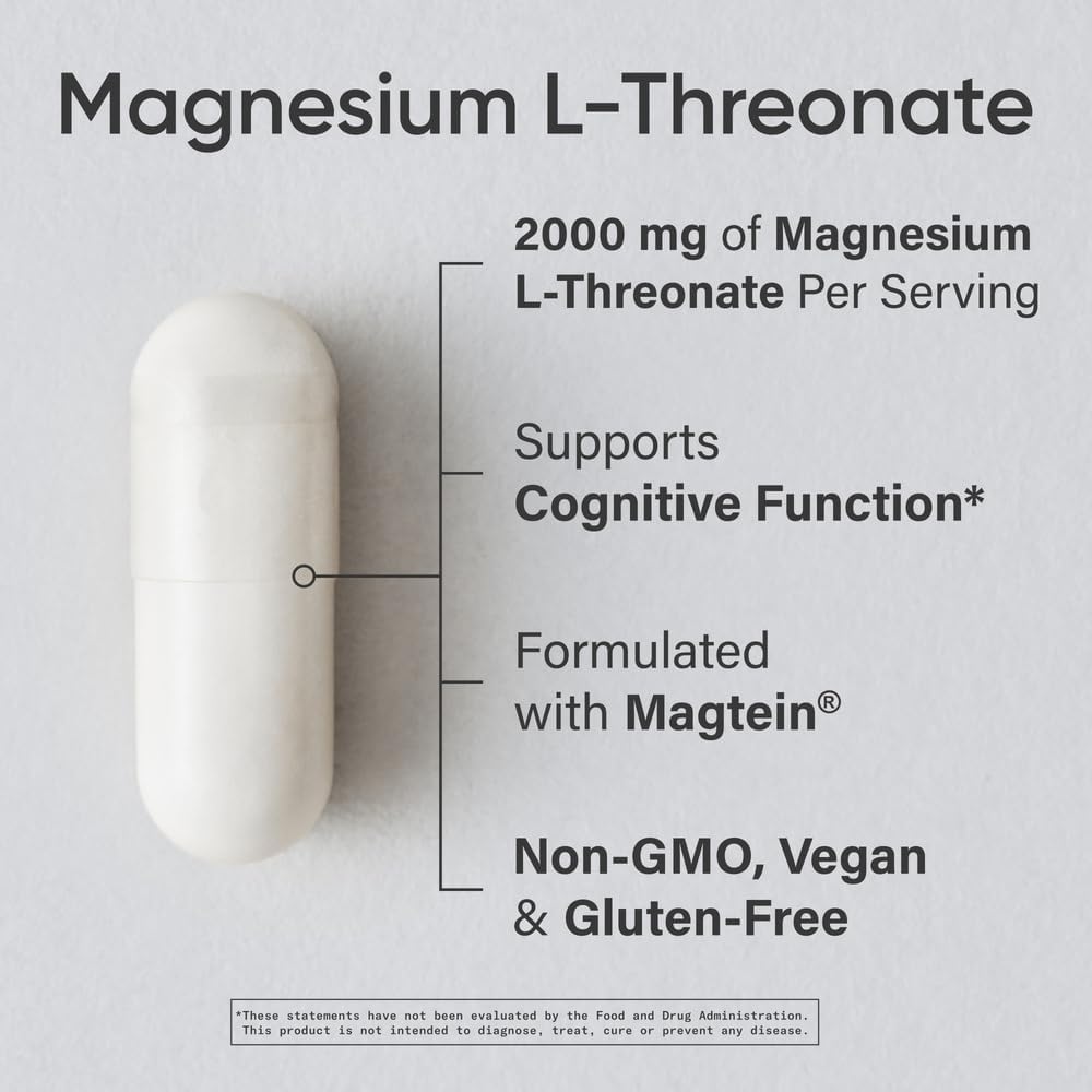Sports Research Magtein Magnesium L-Threonate Capsules - Magnesium Supplement for Memory, Focus & Cognition - Magnesium L Threonate Supports Brain Health, Sleep & Mood- 2000mg, 180 Capsules for Adults 3