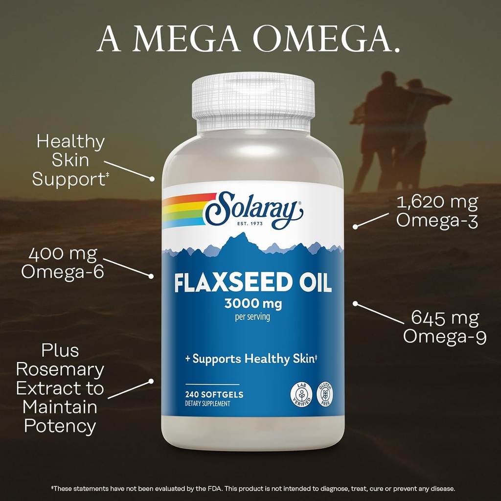 SOLARAY Flaxseed Oil 3000 mg with Omega 3 6 9, Flax Seed Softgels for Skin Health, Triple Omega Supplement, Non-GMO, Gluten Free, Lab Verified - 60-Day Guarantee - 80 Servings, 240 Softgels 4