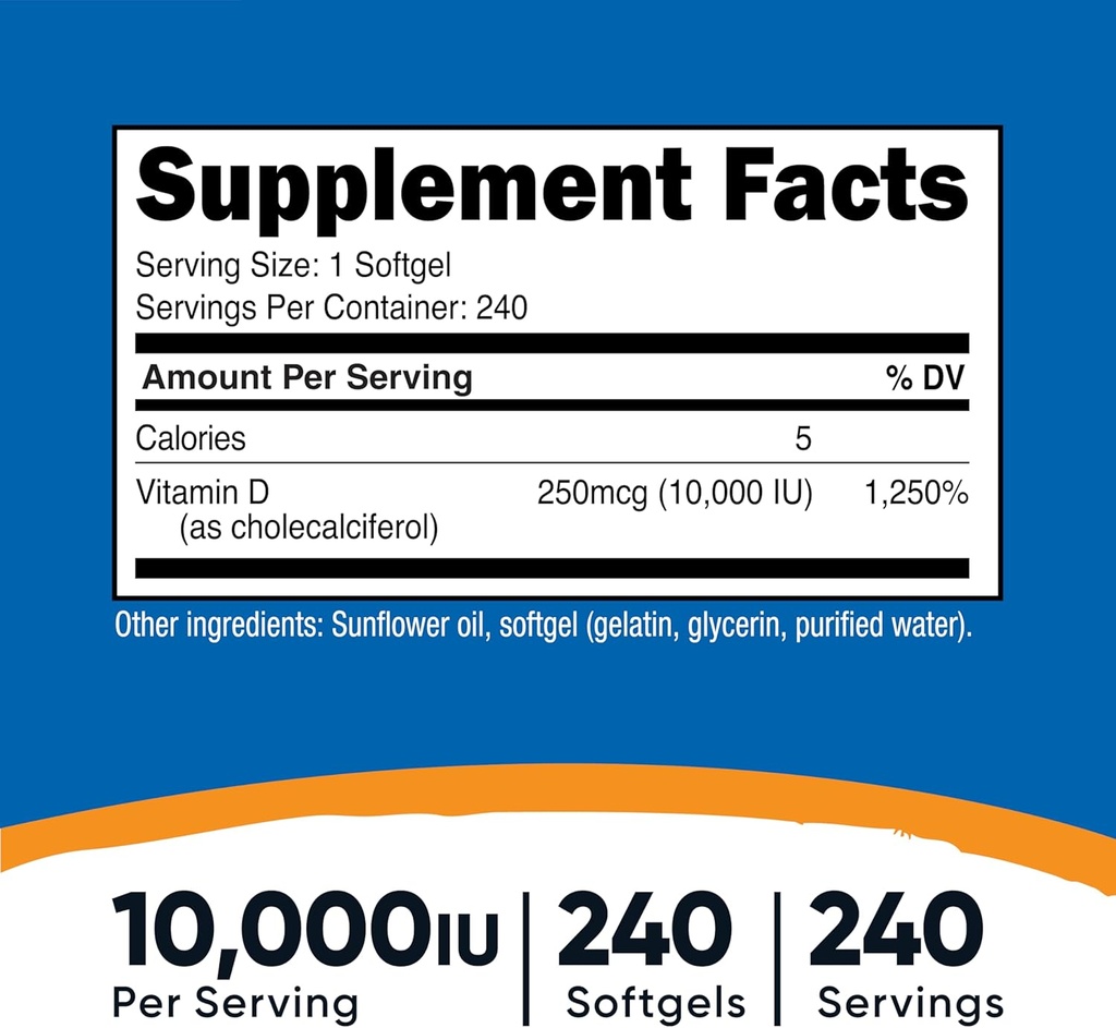 Nutricost Vitamin D3 10,000 IU, 240 Soft Gel Caps (3 Bottles) 3