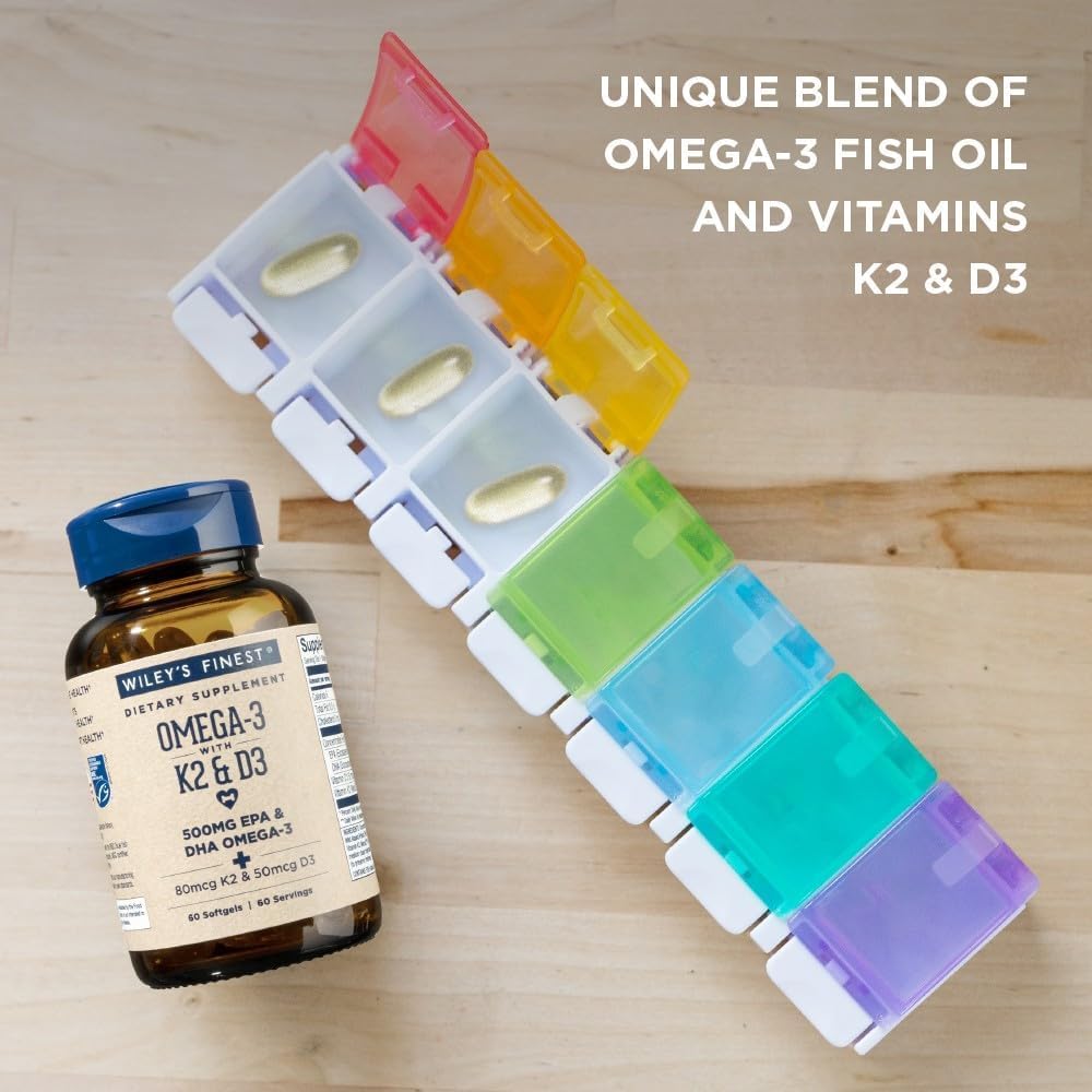 Wiley's Finest Wild Alaskan Fish Oil Vitamin K2 & D3 Softgels - 500mg of EPA and DHA Omega-3s for Bone and Heart Health Support - 60 Softgels (60 Servings) 5