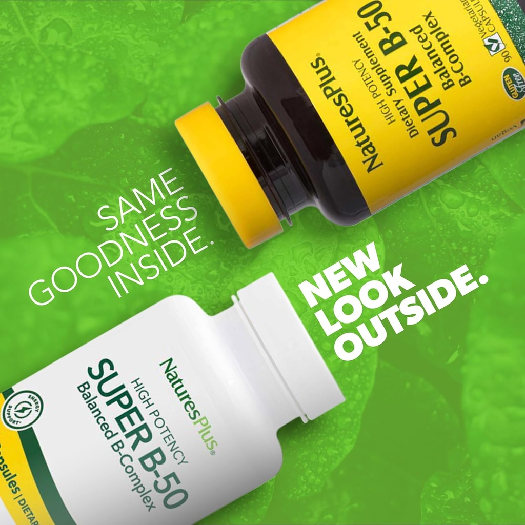 Natures Plus Super B50-90 Vegetarian Capsules - High Potency B Complex Vitamin Supplement - Brain & Energy Booster - Gluten-Free - 90 Servings 3