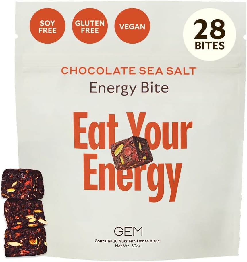 GEM Energy Caffeinated Bite, 40mg Caffeine, Ginseng Root, L-Theanine, Holistic Sustained Energy, Supports Metabolism, Stamina & Endurance | Chocolate Cacao Sea Salt | 28 Servings 2
