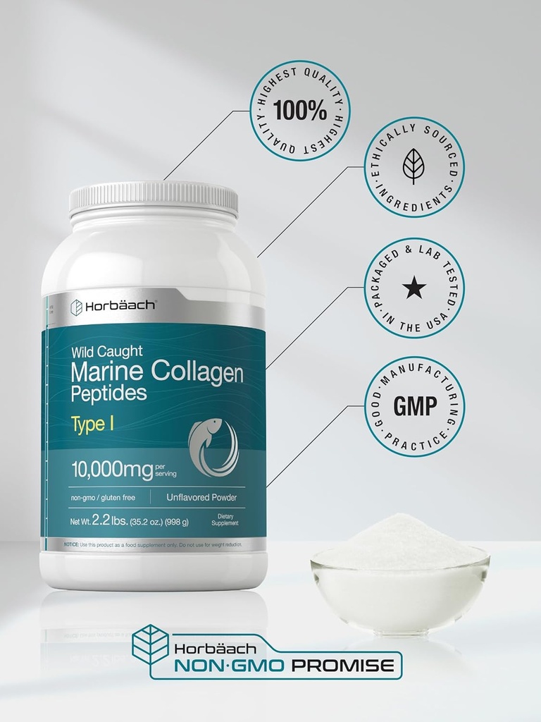 Horbäach Marine Collagen Powder 2.2 lbs | Hydrolyzed Collagen Peptides | Unflavored | Keto, Paleo, Non-GMO, Gluten Free Supplement 6