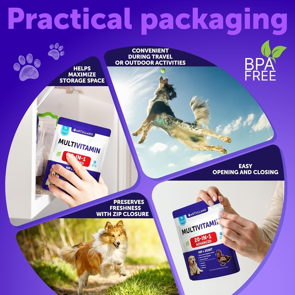 20 in 1 Dog Multivitamin with Glucosamine - Chewable Dog Vitamins and Supplements - Senior & Puppy Multivitamin Chews for Pet Hip & Joint Support, Immunity, Mobility, Skin, Digestion - 70 Soft Treats 6