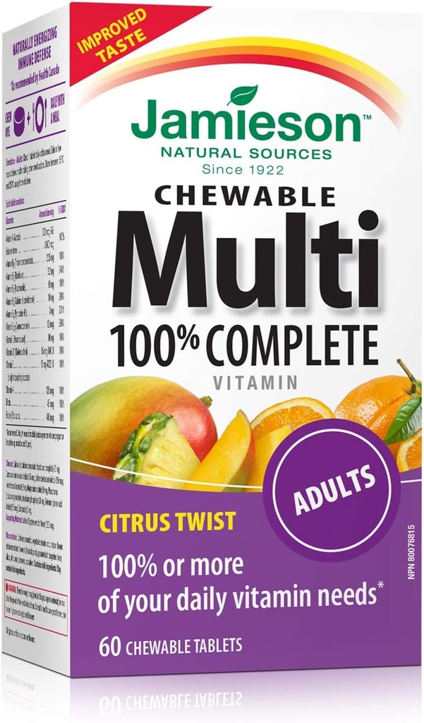 Jamieson 100% Complete Chewable Multivitamin for Adults Citrus Twist Multi, 60 chewable tablets 2