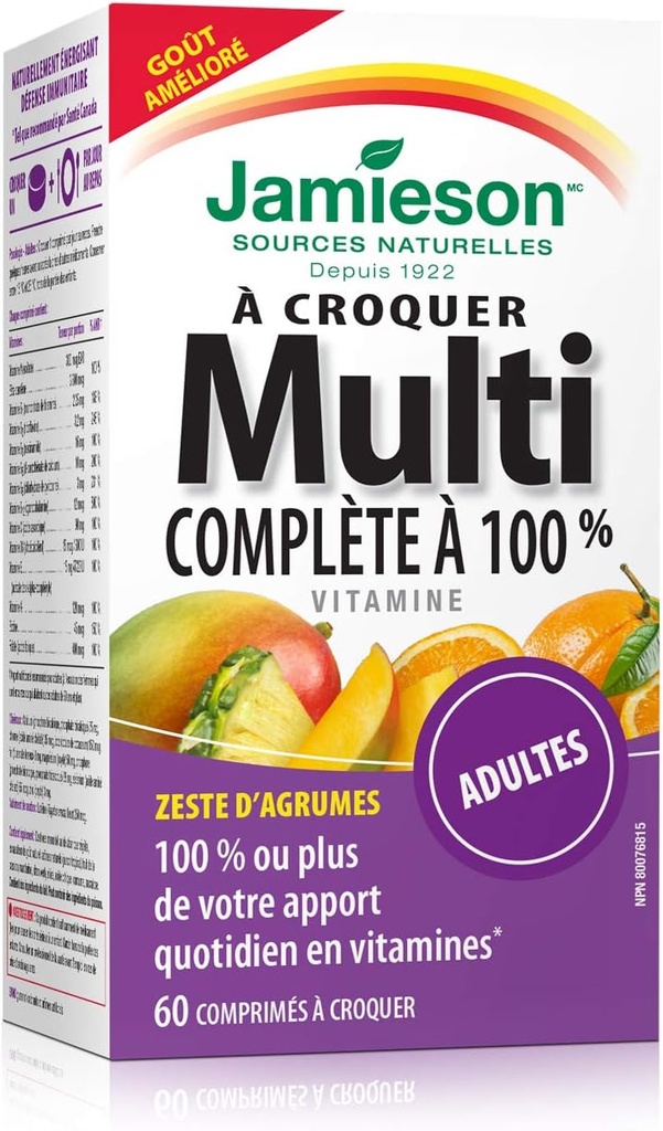 Jamieson 100% Complete Chewable Multivitamin for Adults Citrus Twist Multi, 60 chewable tablets 3