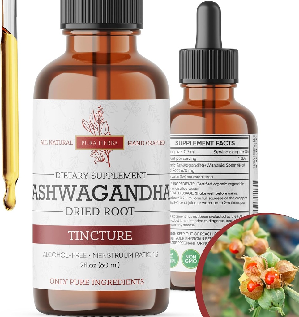 Organic Ashwagandha Liquid Drops, Ashwagandha Root Tincture, Ashwagandha Extract Herb Supplements - 2 Fl Oz 2
