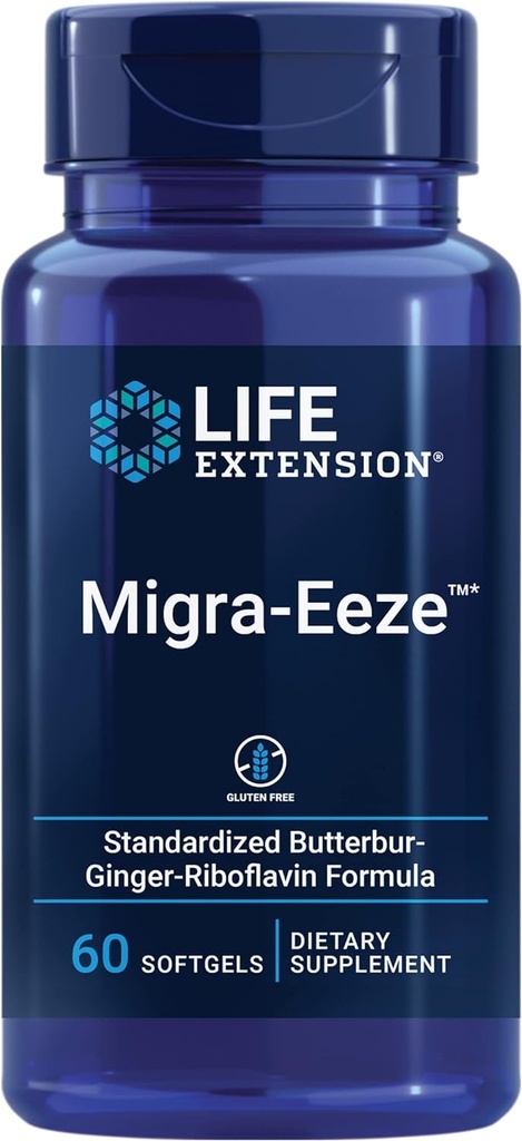 Life Extension Migra-Eeze - Butterbur Root Extract with Vitamin B2 (Riboflavin) & Ginger Supplement - Formula to Ease Head Discomfort - Gluten-Free — 60 Softgels 2