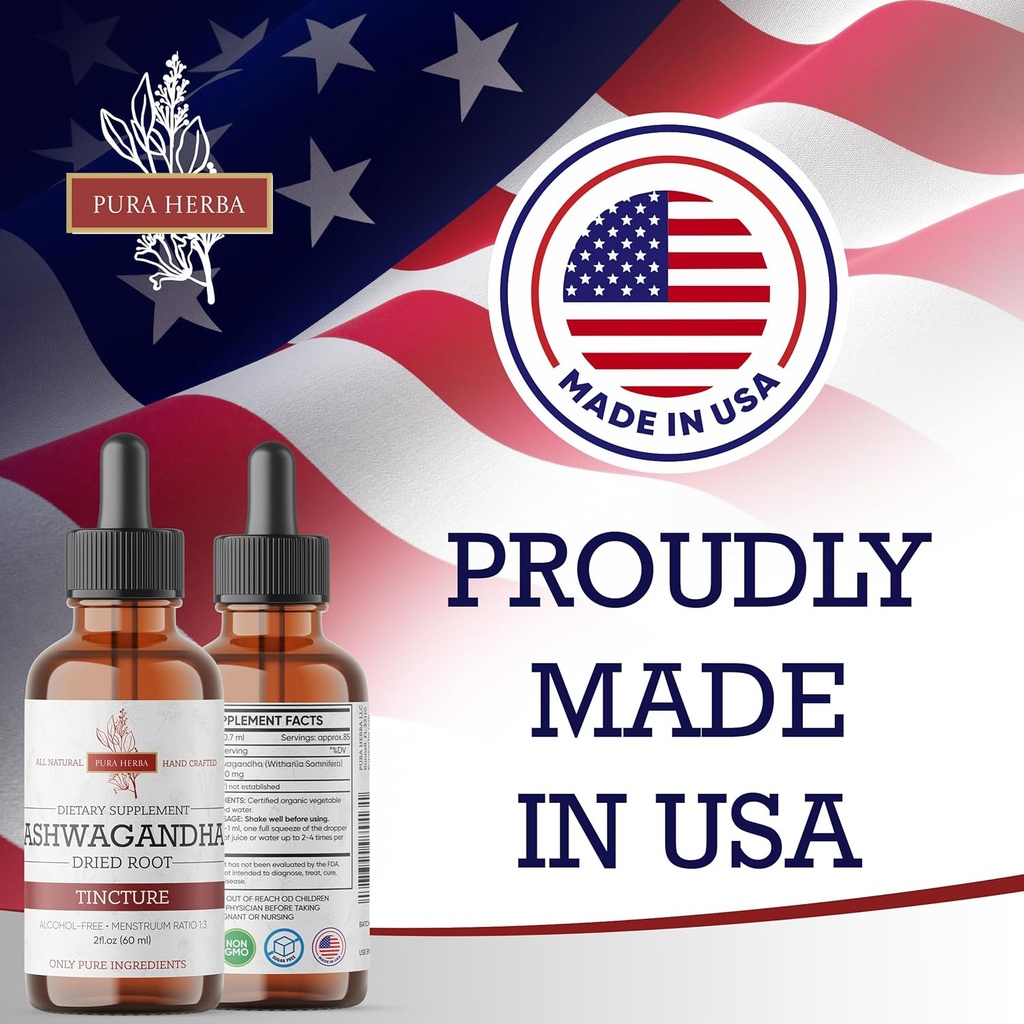 Organic Ashwagandha Liquid Drops, Ashwagandha Root Tincture, Ashwagandha Extract Herb Supplements - 2 Fl Oz 4