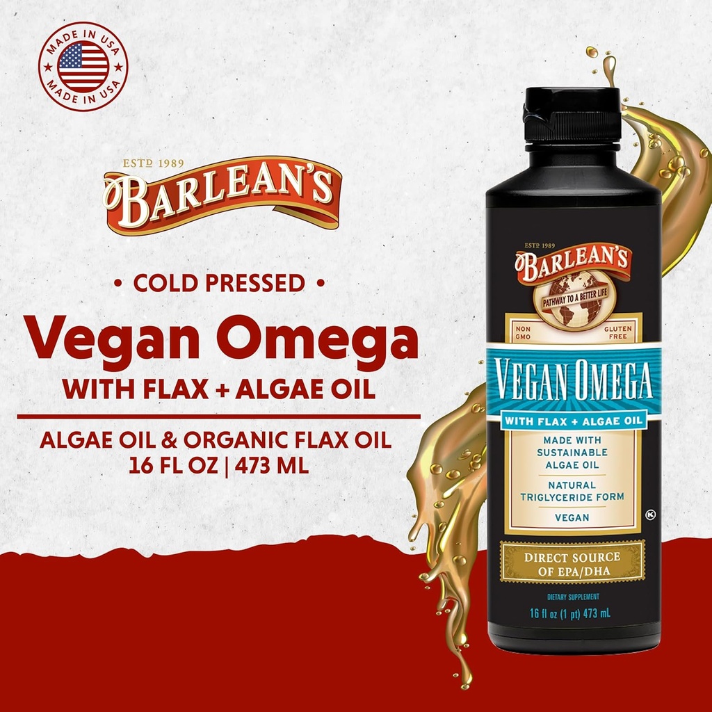 Barlean's Vegan Omega Liquid Flax and Algae Oil Plant Based EPA DHA Supplement from Algal Oil and Organic Flaxseed, Omegas 3 6 and 9 Fatty Acid Supplements, 16 Ounces 4