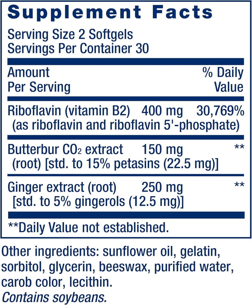 Life Extension Migra-Eeze - Butterbur Root Extract with Vitamin B2 (Riboflavin) & Ginger Supplement - Formula to Ease Head Discomfort - Gluten-Free — 60 Softgels 4