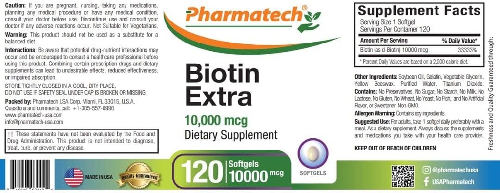 Biotin Vitamin for Hair Growth, Biotin 10000mcg, Improves Skin and Nails Quality, Vitamin B7, Supplement for Women, Gluten Free, 120 Softgels 4