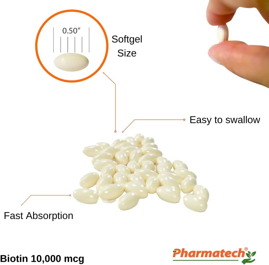 Biotin Vitamin for Hair Growth, Biotin 10000mcg, Improves Skin and Nails Quality, Vitamin B7, Supplement for Women, Gluten Free, 120 Softgels 5