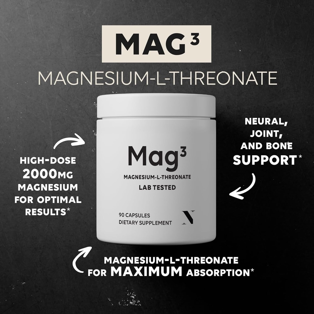 Magnesium L Threonate 2000mg Per Serving, 30 Servings of Pharmaceutical Grade, Non-GMO, Soy Free, Gluten Free, Vegetarian Capsules - Supplement for Brain & Joint 3