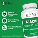 Dr. Berg Niacin 500mg with Flushing for Heart Health & Energy Support* - 100-Day Supply Vitamin B3 Niacin from Dr. Berg Recommended Nicotinic Acid - 100 Capsules 5