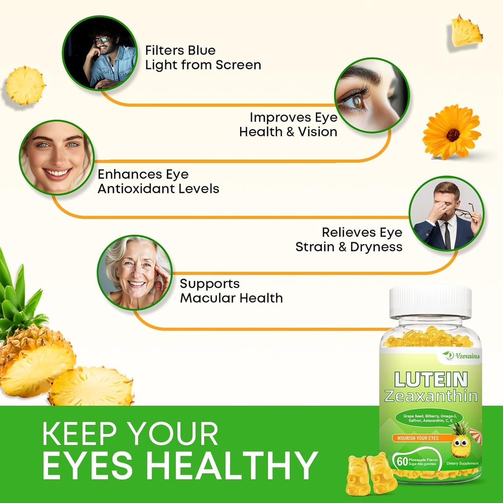 Lutein 20 mg with Zeaxanthin Gummies, Lutein and Zeaxanthin Supplements with Eye Vitamins C, E, Bilberry for Eye Health - 120Cts 4
