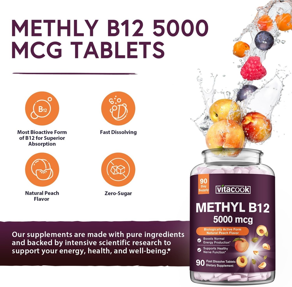 Vitamin B12 and Probiotics 50 Billion Bundle, Methylcobalamin 5000mcg for Energy Production, with Organic Prebiotics, Digestive & Immune Support, B12 Tablets 90 ct & Probiotics Capsules 60ct 6