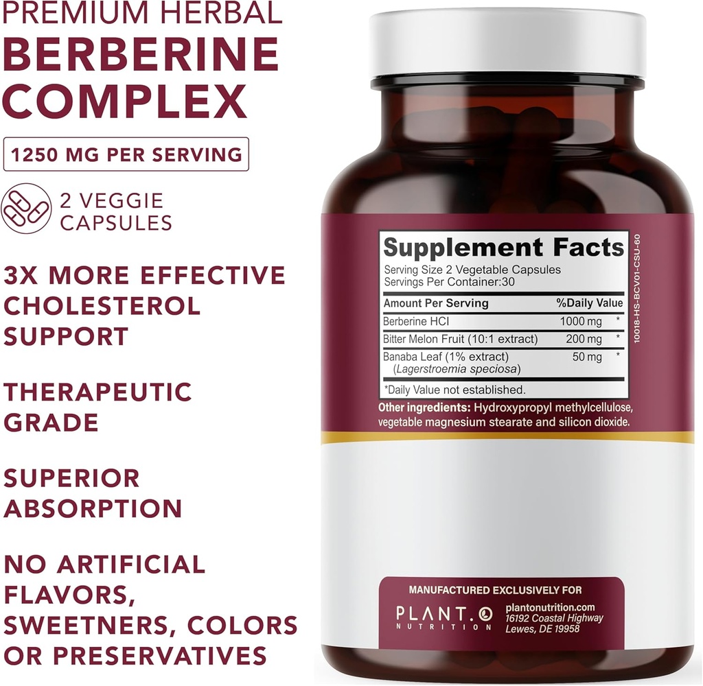 Berberine Supplement - 10xHigher Absorption Berberine HCI Complex with Bitter Lemon & Banaba Leaf - Cholesterol & Metabolic Clinically Researched Support - 60 Capsules Non-GMO 3