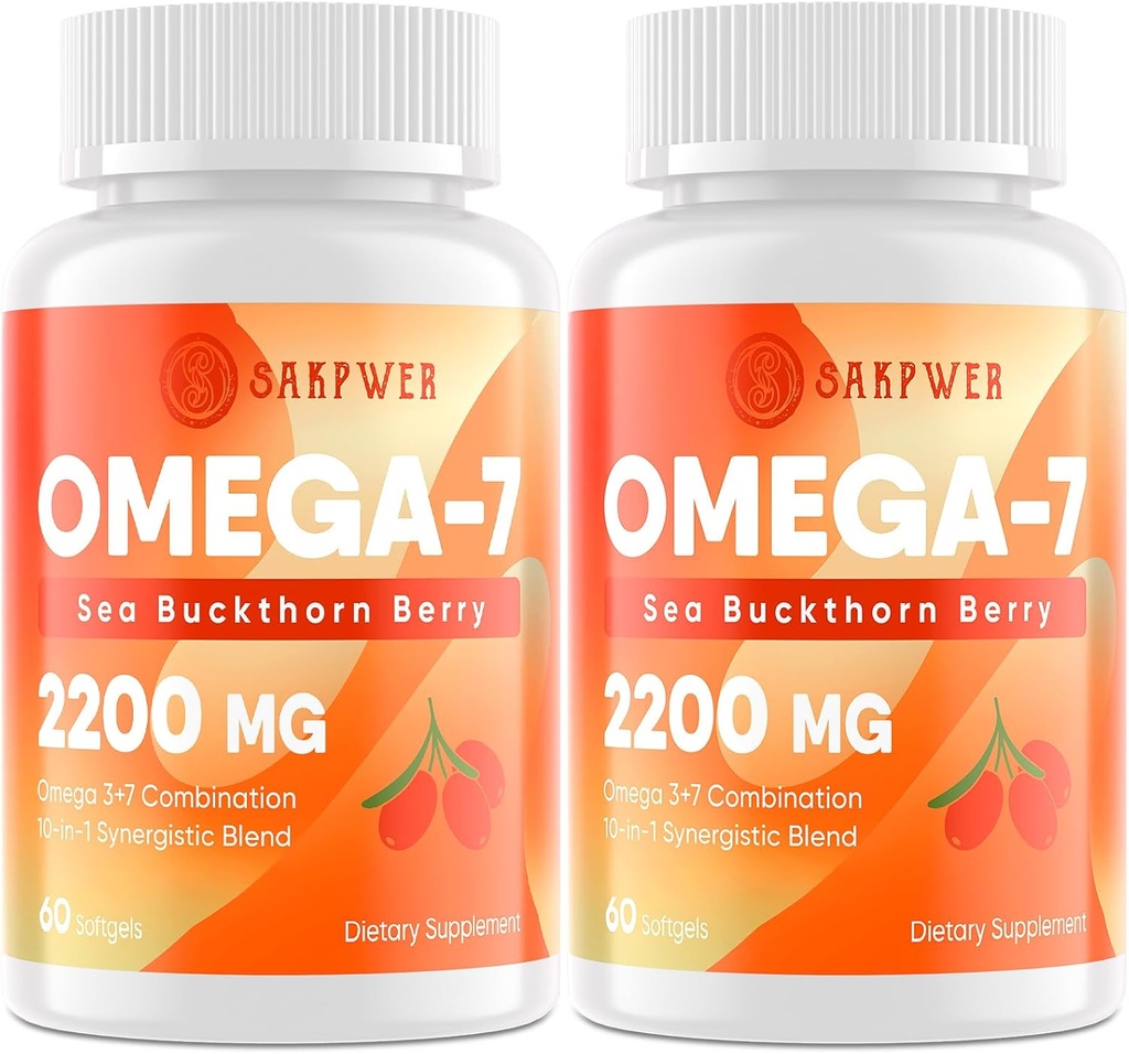 Omega-7 Sea Buckthorn Oil - with Omega-3 EPA/DHA Fish Oil, Cinnamomum, Fenugreek, ALA, Green Tea, Cayenne Pepper, Turmeric, Resveratrol, Black Pepper - Gluten-Free, 2Pack 2