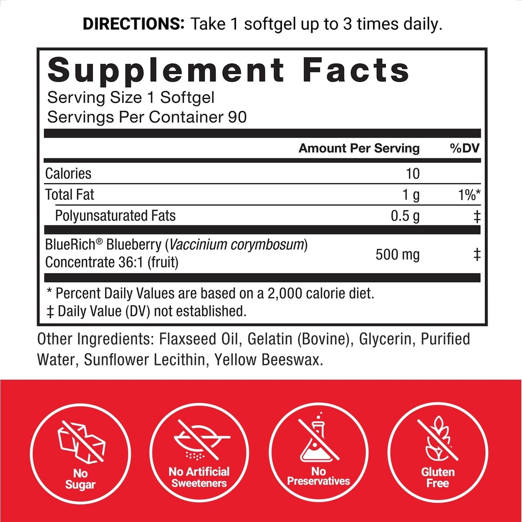 FORCE FACTOR Blueberry Concentrate Antioxidants Supplement with BlueRich Blueberry Extract Supplement, Free Radical Scavenger for Daily Health, Gluten Free, Non-GMO, 90 Softgels 5