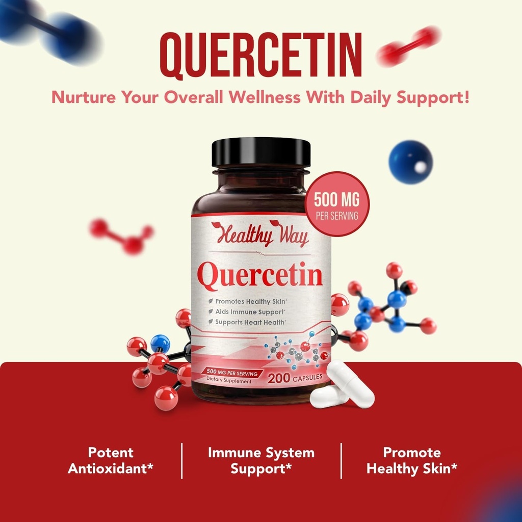 High Strength Quercetin 500mg Capsules - Once Daily Powerful Antioxidant Quercetin Supplement for Heart Aging Skin Brain and Immune Support - Vegan Friendly Gluten-Free Made in the USA (200 Servings) 4
