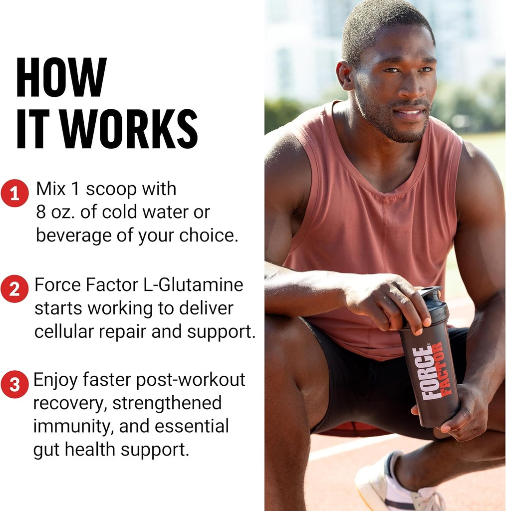 FORCE FACTOR L-Glutamine Powder for Post Workout Recovery, Muscle Recovery, Healthy Muscle Function, and Immunity, 5000mg/5g Glutamine Supplement, Vegan, Non-GMO, 60 Servings 5