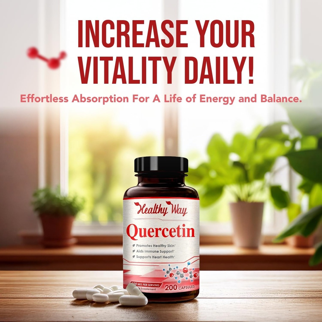 High Strength Quercetin 500mg Capsules - Once Daily Powerful Antioxidant Quercetin Supplement for Heart Aging Skin Brain and Immune Support - Vegan Friendly Gluten-Free Made in the USA (200 Servings) 6