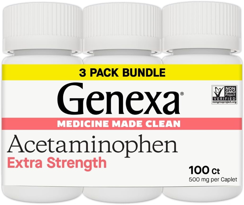 Genexa Clean Acetaminophen 500mg Extra Strength, Dye Free Pain Reliever Fever Reducer, 0% Artificial Additives, Pain Medicine for Adults, Relieves Headache, Backache, Minor Arthritis Pain, 300 Tablets 2