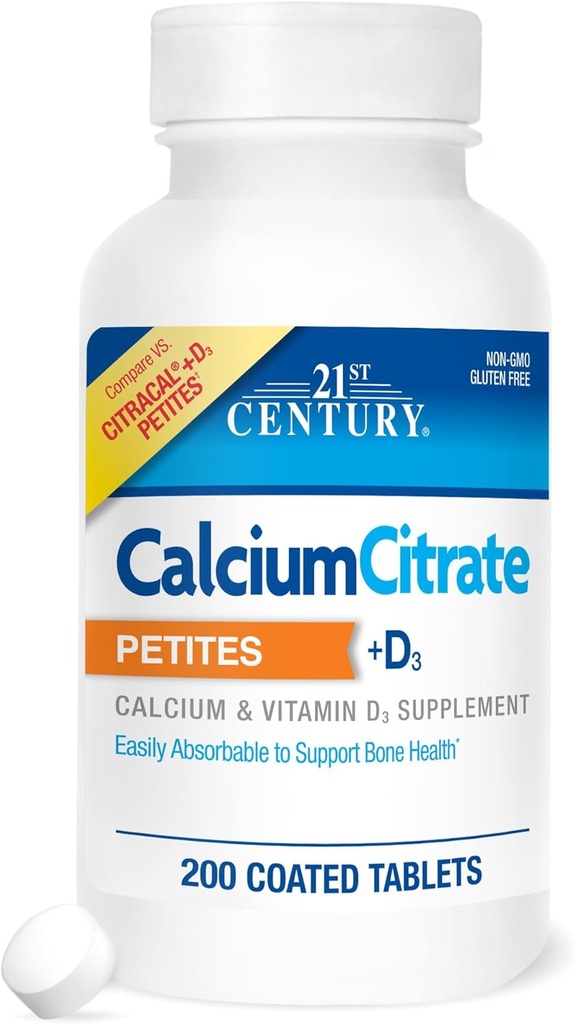 21st Century Calcium Citrate Petites + D3 Coated Tablets - 200 Tablets, Pack of 4 4