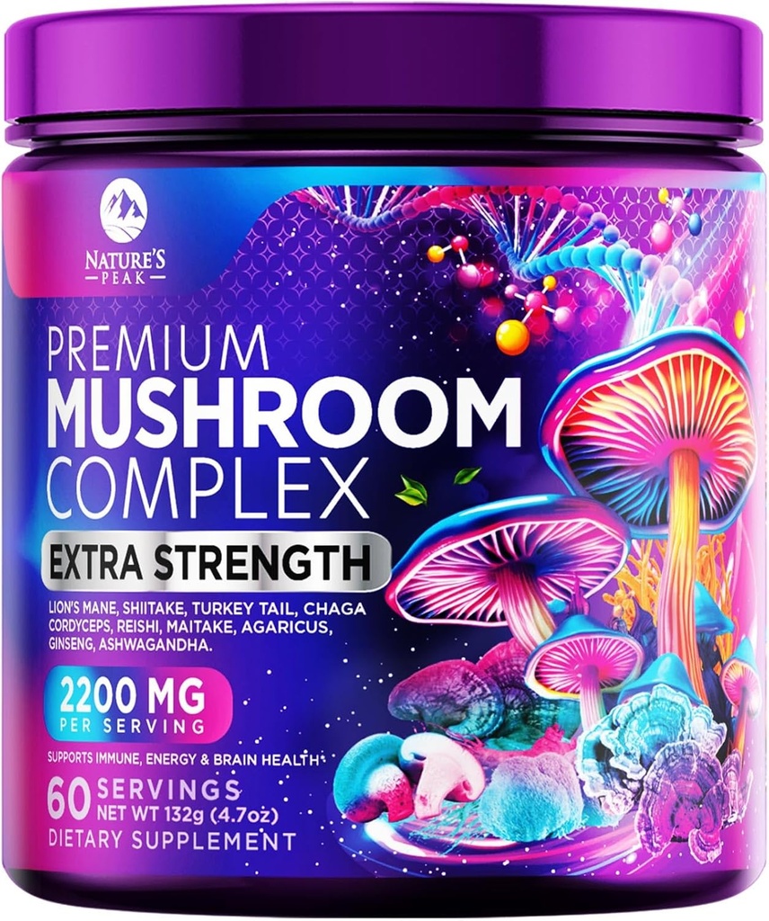 Mushroom Supplement Powder 2200mg - 11 in 1 Complex Formula Powder with Organic Lions Mane, Reishi, Cordyceps, Chaga, Turkey Tail Mushroom Extract Supplement for Memory & Brain Support - 60 Servings 2