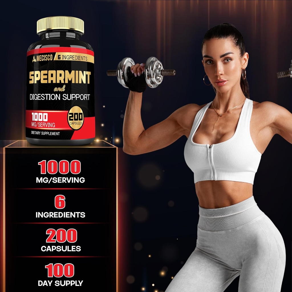 6in1 Spearmint Supplement with Berberine, Ginger, Turmeric Curcumin, Ceylon Cinnamon, Beet Root - 200 Capsules 6