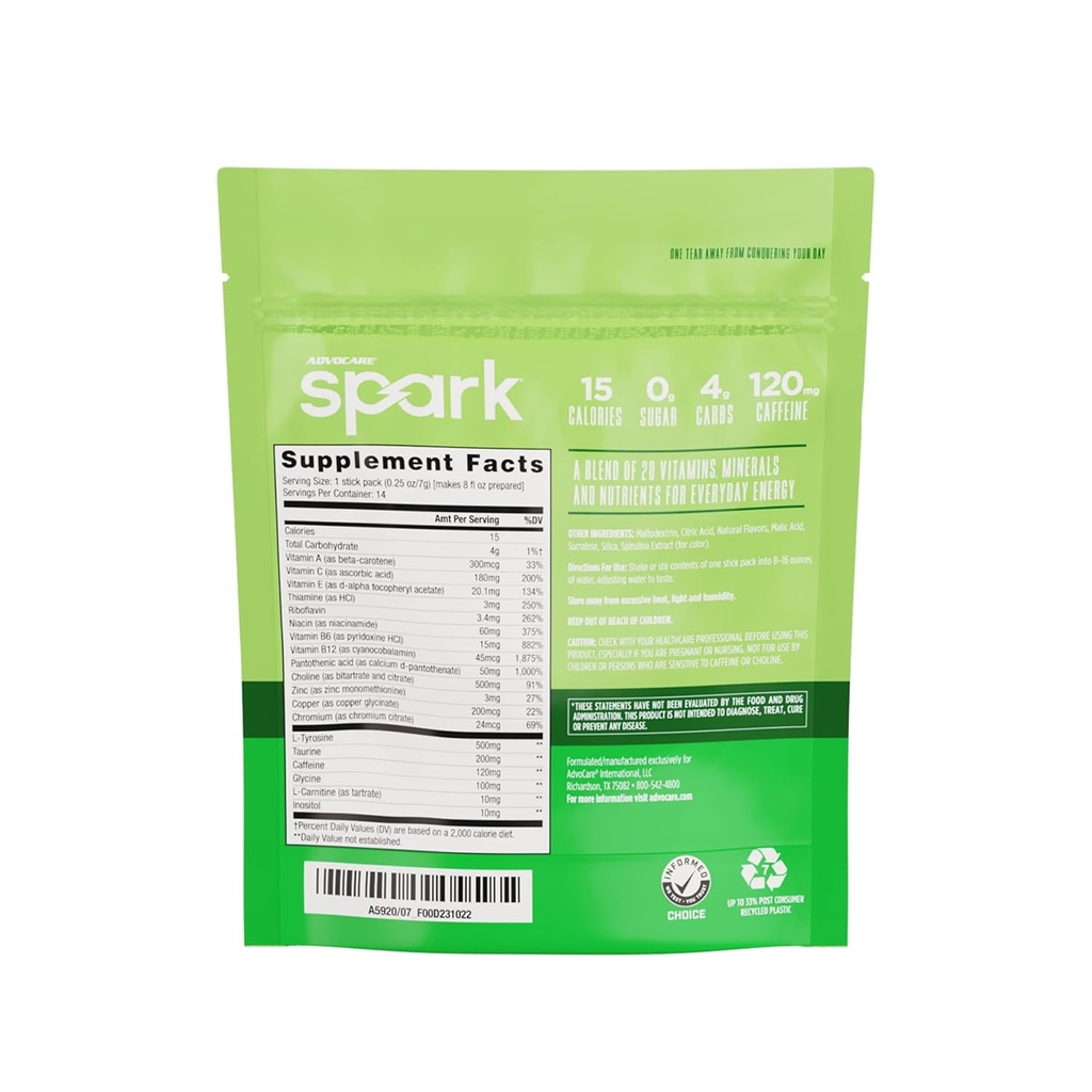 AdvoCare Spark - Energy Drink Mix - Vitamin & Amino Acid Supplement - Supports Energy & Focus* - Portable Immune Support* - Sugar-Free - Limeade, 14 Stick Packs (3.5 oz) 3