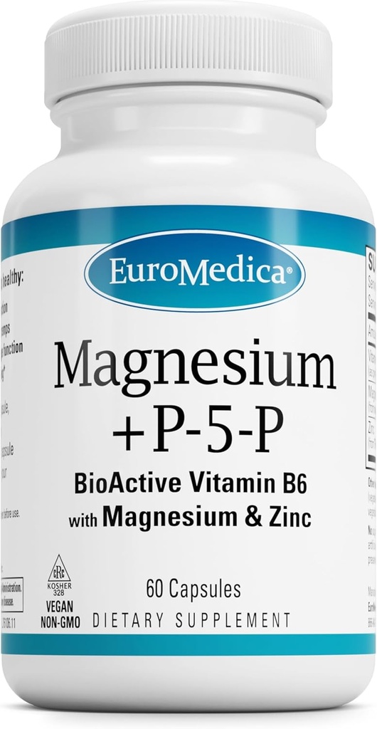 EuroMedica Magnesium + P-5-P - Bone & Heart Health Support Supplement - Dietary Supplement with Vitamin B6, Zinc & Magnesium - Pyridoxal-5-Phosphate Vegan Capsule Supplement - 60 Capsules 2