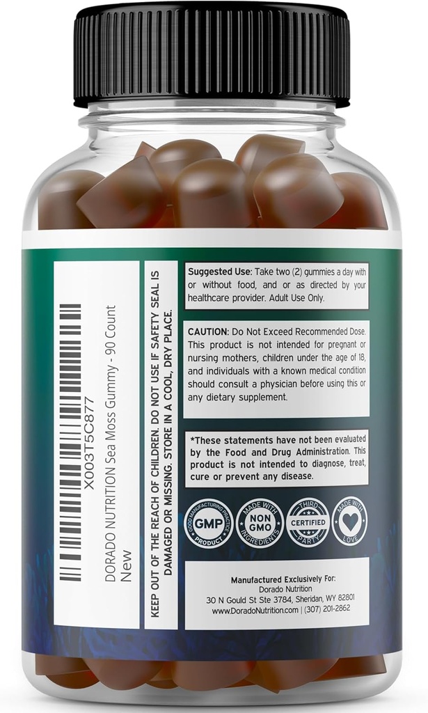 Irish Sea Moss Gummies 3000mg (90 Gummies with Bladderwrack & Burdock Root - Raw Seamoss for Thyroid, Energy, & Immune Support) Third Party Tested, Vegan Safe, No Fillers & Made in USA 4