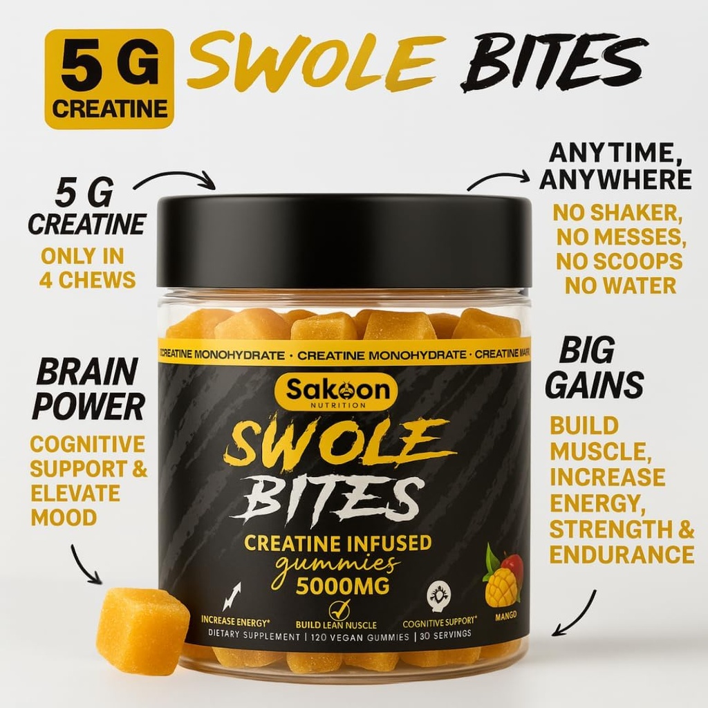 Creatine Gummies 5000mg – Vegan - Muscle Builder – Strength & Energy Support – 120 Count – Mango Flavor – Creatine Monohydrate Supplement for Men & Women 3