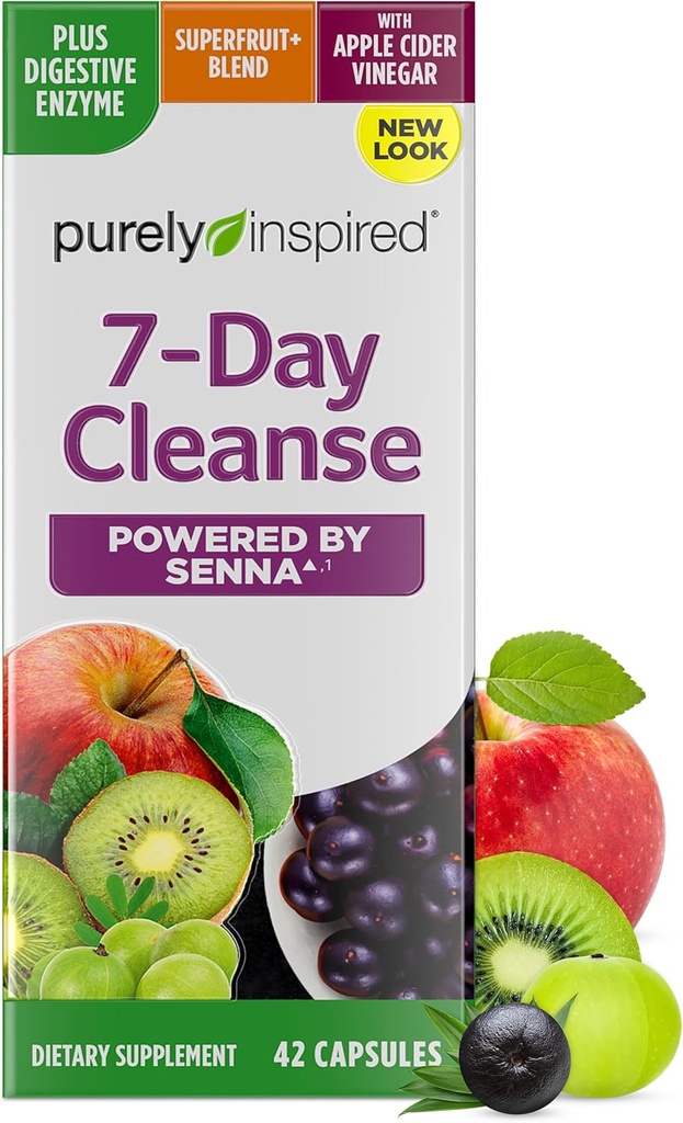 Purely Inspired 7-Day Detox Cleanse - Whole Body Cleanse & Detox Pills for Women & Men, Powered with Senna Leaf, Vitamin C, Apple Cider Vinegar, Digestive Enzymes & Probiotics - 42 Acai Berry Capsules 2