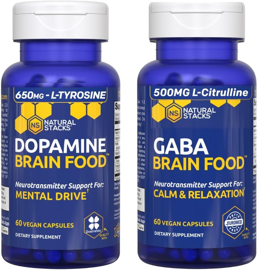 NATURAL STACKS Dopamine & GABA Brain Food Bundle - Supports Mental Drive, Calmness & Relaxation* - 120 Total Capsules 2