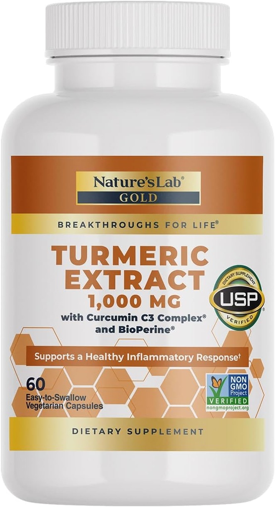 Nature's Lab Turmeric Extract with Curcumin C3 & BioPerine 1000mg - Promotes Cardiovascular, Digestion and Immune Health - 60 Capsules (30 Day Supply) 2