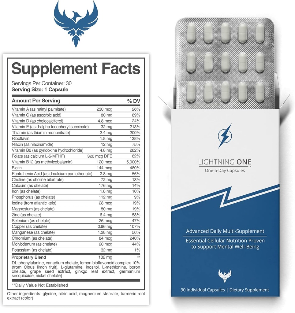 Lightning One Advanced Brain Support Supplement for Optimal Brain Function - Once-a-Day Energy and Focus Supplement - Ultra-High Concentration and World-Class Absorption - 30 Capsules 3