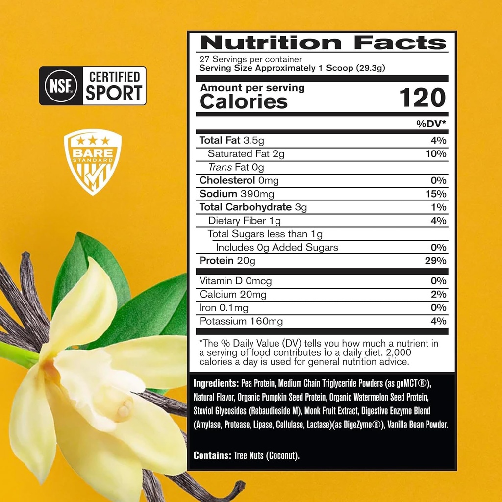 BARE PERFORMANCE NUTRITION Vegan Protein, Plant Based Protein, Pea Protein, Watermelon Protein and Pumpkin Protein, Naturally Sweetened and Flavored (Vanilla) 3