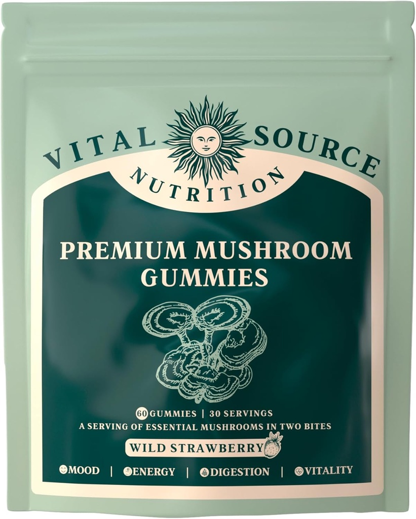 Vital Source Nutrition - Premium Mushroom Gummies - Vitality, Digestion & Energy Support - 10 Types of Premium Mushrooms - Vegan, Gluten-Free & Halal - Wild Strawberry - 60 Gummies - 30 Servings 2