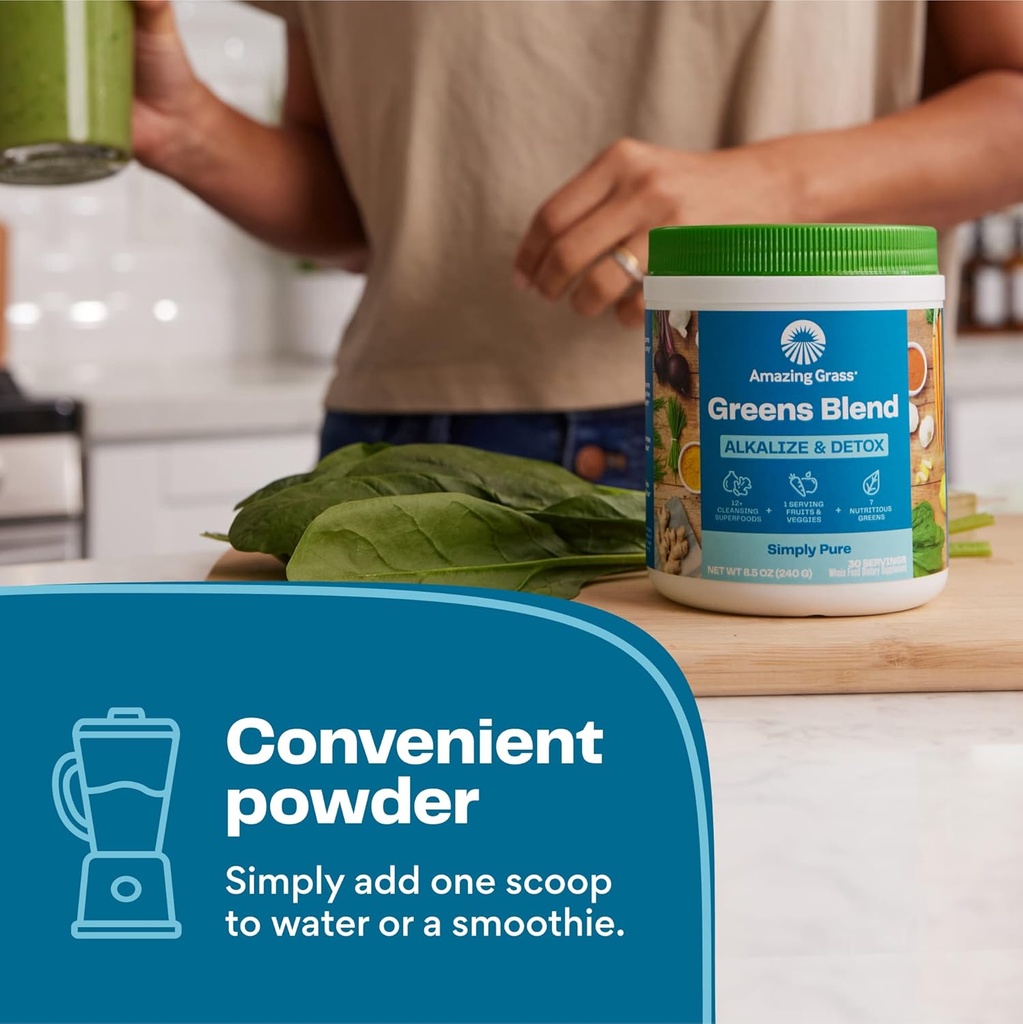 Amazing Grass Greens Blend Alkalize & Detox: Smoothie Mix, Cleanse with Super Greens & Beet Root Powder, Digestive Enzymes, Prebiotics & Probiotics, 30 Servings (Packaging May Vary) 4